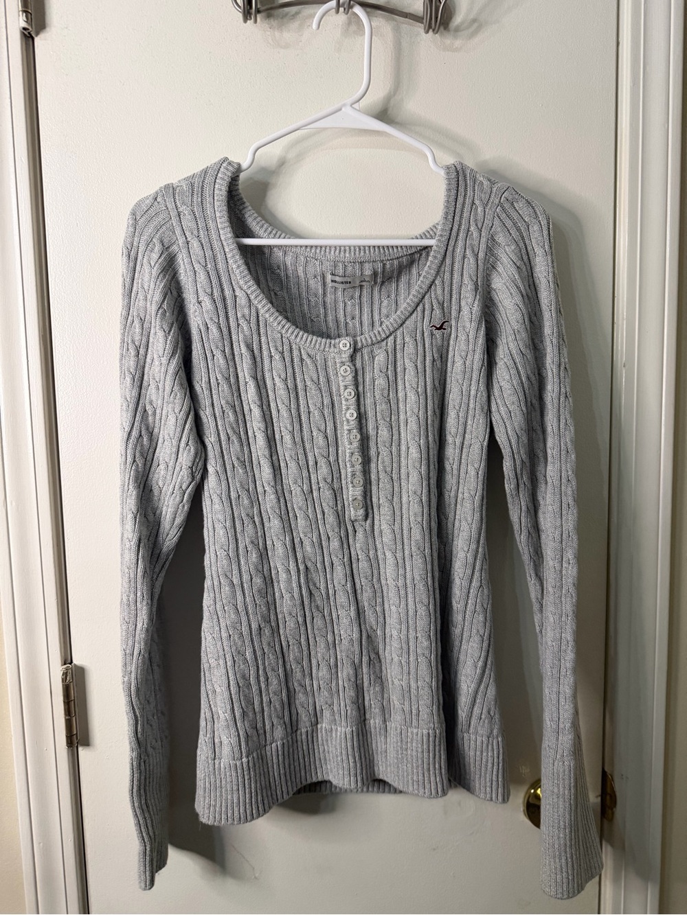 American Eagle Outfitters Light Gray Cable Knit Henley Sweater
